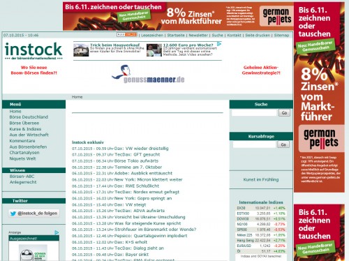 Webseite für Börseninformationsdienst instock.de